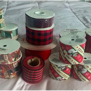 Christmas Ribbon Lot of 18 Rolls: Christmas/Fall Various Sizes and Textures